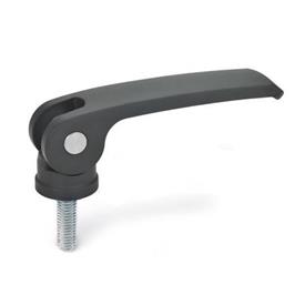 GN 927 Manijas de sujeción con leva excéntrica de zinc fundido a presión, con espárragos roscados, con componentes de acero Tipo: B - Placa de contacto de plástico sin tuerca de ajuste<br />Color: B - Negro, RAL 9005