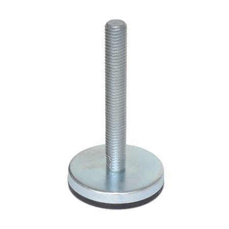  MIG-EL Metric Size, Steel &quot;Glide-Rite&quot;™ Industrial Glides, Fixed Threaded Stud Type, with Rubber Pad 