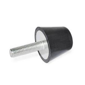 GN 253 Rubber Vibration / Shock Absorption Mounts, Conical Type, with Steel Components, with Threaded Stud 