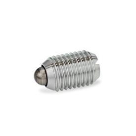 GN 615.1 Steel / Stainless Steel Spring Plungers, with Nose Pin, with Slot Type: BSN - Stainless steel, high spring load