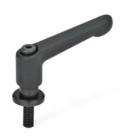 GN 307 Zinc Die-Cast Adjustable Levers, Steel Threaded Stud Type, with Washer Color: SW - Black, RAL 9005, textured finish