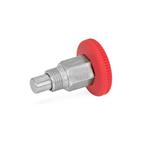 Steel / Stainless Steel Mini Indexing Plungers, Lock-Out and Non Lock-Out, with Open Lock Mechanism, with Red Knob