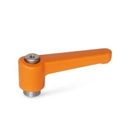 WN 302.1 Nylon Plastic Straight Adjustable Levers, Tapped or Plain Bore Type, with Stainless Steel Components Color: OS - Orange, RAL 2004, textured finish