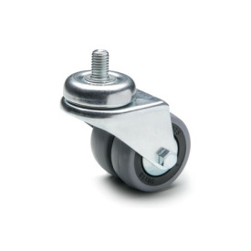 EN 22870 Steel Light Duty Casters, Rubber Wheel Tread, Polypropylene Wheel Core, Double Wheel Version Bearing type: G - Friction bearing<br />Bracket type: G - Swivel bracket with threaded stud<br />Coding: D - Double wheel version