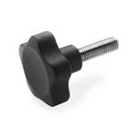 Technopolymer Plastic Solid Five-Lobed Knobs, with Steel / Stainless Steel Threaded Stud