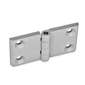 GN 237 Zinc Die-Cast Hinges with Extended Hinge Wing Material: ZD - Zinc die-cast<br />Type: A - 2x2 bores for countersunk screws<br />Finish: SR - Silver, RAL 9006, textured finish<br />Scharnierflügel: l3 = l4