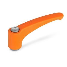 EN 602.1 Zinc Die-Cast Adjustable Levers, Ergostyle®, Tapped Type, with Stainless Steel Components Color: OS - Orange, RAL 2004, textured finish
