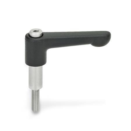 GN 311 Zinc Die-Cast Adjustable Levers, Stainless Steel Threaded Stud, for Shaft Collars 