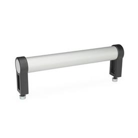 GN 333.1 Aluminum Tubular Handles, with Zinc Die-Cast Straight Handle Legs Type: B - Mounting from the operator's side (only for d<sub>1</sub> = 28 mm)<br />Finish: EL - Anodized finish, natural color