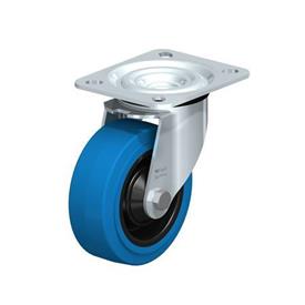  L-POEV Steel Medium Duty Rubber Wheel Swivel Casters, with Plate Mounting Type: R-SB - Roller bearing with blue wheel