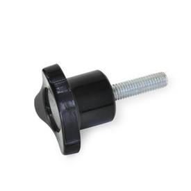  3P-P Phenolic Plastic Three-Lobed Knobs, with Steel Threaded Stud 