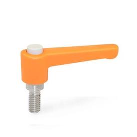 WN 304.1 Nylon Plastic Straight Adjustable Levers with Push Button, Threaded Stud Type, with Stainless Steel Components Lever color: OS - Orange, RAL 2004, textured finish<br />Push button color: G - Gray, RAL 7035