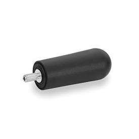 EN 798.6 Antimicrobial Plastic Cylindrical Revolving Handles, with Stainless Steel Threaded Spindle Color: SGA - Black-gray, RAL 7021, matte finish