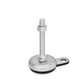 GN 33 Inch Thread, Stainless Steel Leveling Feet, Tapped Socket or Threaded Stud Type, with Rubber Pad and Mounting Flange Type (Base): B1 - Matte shot-blasted finish, rubber pad inlay, black<br />Version (Stud / Socket): SK - With nut, external hex at the bottom