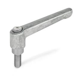 GN 300.1 Zinc Die-Cast Adjustable Levers, Threaded Stud Type, with Stainless Steel Components Color: RH - Uncoated