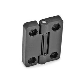 EN 222 Technopolymer Plastic Hinges, with 4 Indexing Positions Type: EH - 2x2 bores for hex head screws