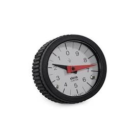 EN 5348 Boutons à main en technopolymère avec indicateur de position, système de pendule intégré et indication analogique Type: L - Nombres croissants dans le sens anti-horaire