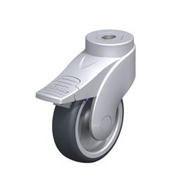 LWGX-TPA Nylon Plastic WAVE Synthetic Swivel Casters, with Thermoplastic Rubber Wheels and Bolt Hole Fitting, Stainless Steel Components Type: G-FI - Plain bearing with stop-fix brake