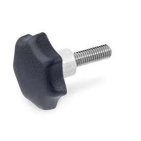 GN 6336.5 Technopolymer Plastic Star Knobs, with Protruding Stainless Steel Hub 