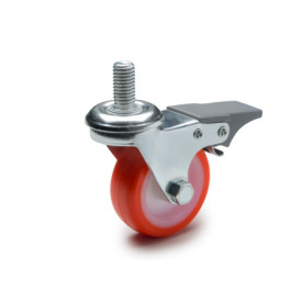 EN 22880 Steel Light Duty Casters, Polyurethane Wheel Tread, Polyamide Wheel Core, Light Version Bearing type: G - Friction bearing<br />Bracket type: GF - Swivel bracket with threaded stud, with total lock brake<br />Coding: L - Light version<br />Bracket material: ST - Steel sheet metal