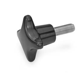 GN 6335.5 Plastic Hand Knobs, with Stainless Steel Threaded Stud Material: SK - Duroplast (Phenolic PF)
