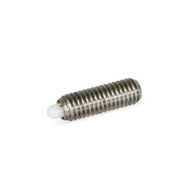  SPSSDN Stainless Steel Spring Plungers, with Delrin® Plastic Nose Pin, with Internal Hex Type: KN - Stainless steel, standard spring load<br />Identification: A - Without locking element