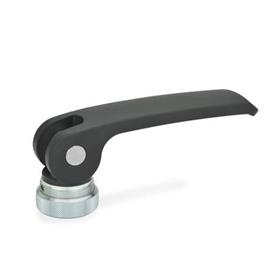 GN 927 Zinc Die-Cast Clamping Levers with Eccentrical Cam, Tapped Type, with Steel Components Type: A - Plastic contact plate with setting nut<br />Color: B - Black, RAL 9005