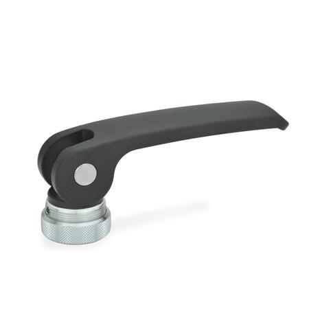 GN 927 Zinc Die-Cast Clamping Levers with Eccentrical Cam, Tapped Type, with Steel Components Type: A - Plastic contact plate with setting nut
Color: B - Black, RAL 9005