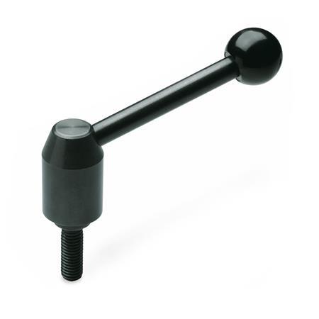 Manijas ajustables de seguridad GN 312: Acero, tipo espárrago roscado, presione para enganchar