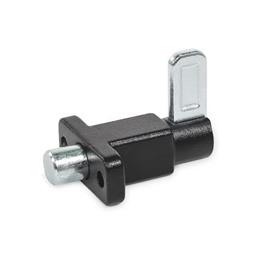GN 722.5 Steel Indexing Plungers, Lock-Out, with Mounting Flange, with Latch Type: E - With latch, lock-out<br />Finish: SW - Black, RAL 9005, textured finish