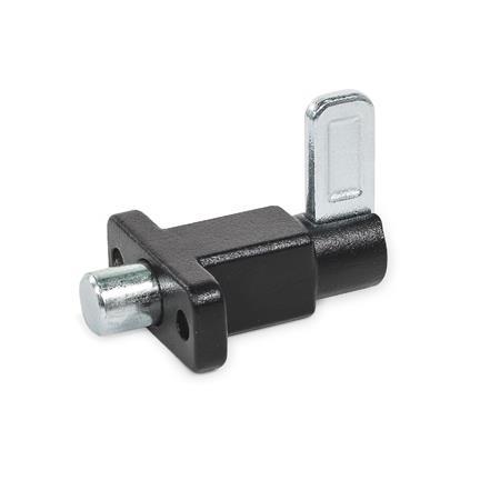 GN 722.5 Steel Indexing Plungers, Lock-Out, with Mounting Flange, with Latch Type: E - With latch, lock-out
Finish: SW - Black, RAL 9005, textured finish