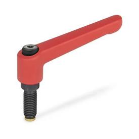 GN 306 Zinc Die-Cast Adjustable Levers, with Special-Tipped Threaded Studs Color: RS - Red, RAL 3000, textured finish<br />Type: MS - Brass tip