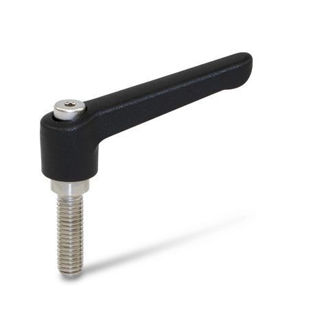 WN 300.1 Nylon Plastic Adjustable Levers, Threaded Stud Type, with Stainless Steel Components Color: SW - Black, RAL 9005, textured finish