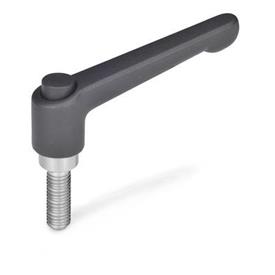GN 303.1 Zinc Die-Cast Adjustable Levers, with Push Button, Threaded Stud Type, with Stainless Steel Components Push button color: S - Black, RAL 9005