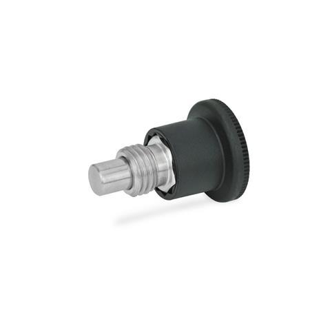 GN 822.7 Stainless Steel Mini Indexing Plungers, with Plastic Knob, Lock-Out and Non Lock-Out, with Hidden Lock Mechanism Type: B - Non lock-out, with plastic knob