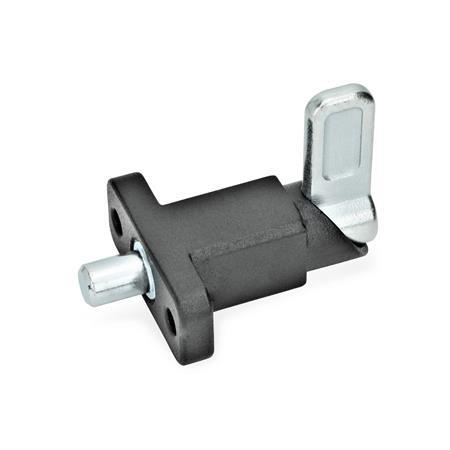 GN 722.2 Steel Cam Action Spring Latches, Lock-Out, with Mounting Flange Type: A - Latch position right-angled to mounting holes
Finish: SW - Black, RAL 9005, textured finish