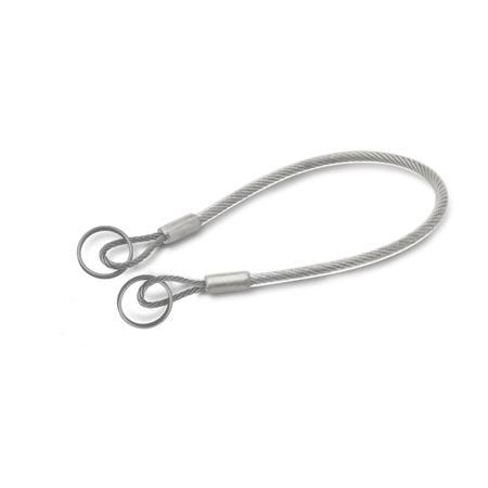 GN 111.8 Stainless Steel AISI 316 Retaining Cables, with 2 Key Rings or 1  Key Ring and 1 Mounting Tab