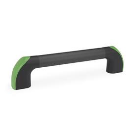 EN 767 Aluminum Tubular Handles, Powder Coated Tube, Plastic End Caps, Ergostyle® Color of the end cap: DGN - Green, RAL 6017, shiny finish