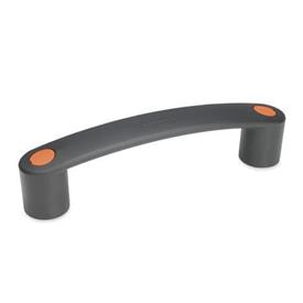 EN 628 Technopolymer Plastic Bridge Handles, Ergostyle®, with Counterbored Mounting Holes or Tapped Inserts Color of the cover cap: DOR - Orange, RAL 2004, matte finish