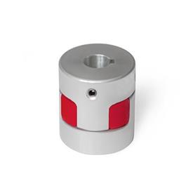 GN 2241 Aluminum Elastomer Jaw Couplings, Hub with Set Screw, with Metric-Inch Bores Bore code: K - With keyway (from d<sub>1</sub> = 30 mm)<br />Hardness: RS - 98 Shore A, red