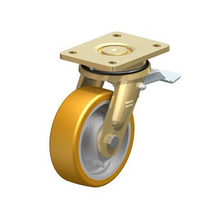  LS-GTH Steel Welded Construction Heavy Duty Extrathane® Treaded Swivel Casters, with Plate Mounting, Extra Strength Swivel Head Design Series Type: K-ST - Ball bearing with stop-top brake