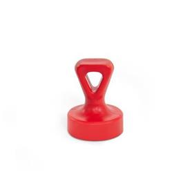 GN 53.3 Neodymium, Iron, Boron Retaining Magnets, Housing Plastic, with Handle Type: B - With eyelet<br />Color: RT - Red, RAL 3031