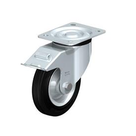  L-RD Heavy pressed steel Medium Duty Black Rubber Wheel Casters, with Plate Mounting Type: R-FI - Roller bearing with stop-fix brake