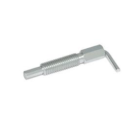 GN 7017 Steel Indexing Plungers, Lock-Out and Non Lock-Out, with L-Handle Type: B - Non lock-out, without lock nut<br />Material: ST - Steel