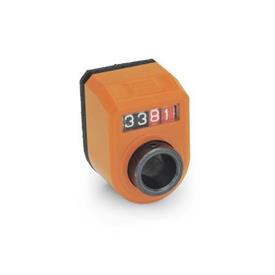 EN 954 Technopolymer Plastic Digital Position Indicators, 4 Digit Display Installation (Front view): FN - In the front, above<br />Color: OR - Orange, RAL 2004