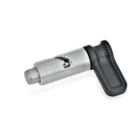 GN 712 Steel Cam Action Indexing Plungers, Plunger Pin Protruded in Normal Position Type: S - With safety lock-out, without lock nut