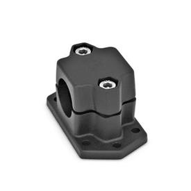 GN 147.3 Aluminum Flanged Connector Clamps, Split Assembly, with 6 Mounting Holes Bildzuordnung: B - Bore<br />Finish: SW - Black, RAL 9005, textured finish