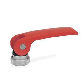 GN 927.4 Zinc Die-Cast Clamping Levers with Eccentrical Cam, Tapped Type, with Stainless Steel Components Type: A - Plastic contact plate with setting nut<br />Color: R - Red, RAL 3000
