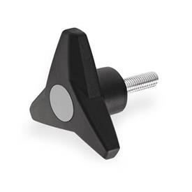 EN 533.6 Technopolymer Plastic Three-Lobed Knobs, with Steel Threaded Stud, Softline Color of the cover cap: DGR - Gray, RAL 7035, matte finish