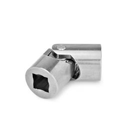 DIN 808 Stainless Steel Universal Joints with Friction Bearing, Single or Double Jointed Material: NI - Stainless steel<br />Bore code: V - With square<br />Type: EG - Single jointed, friction bearing